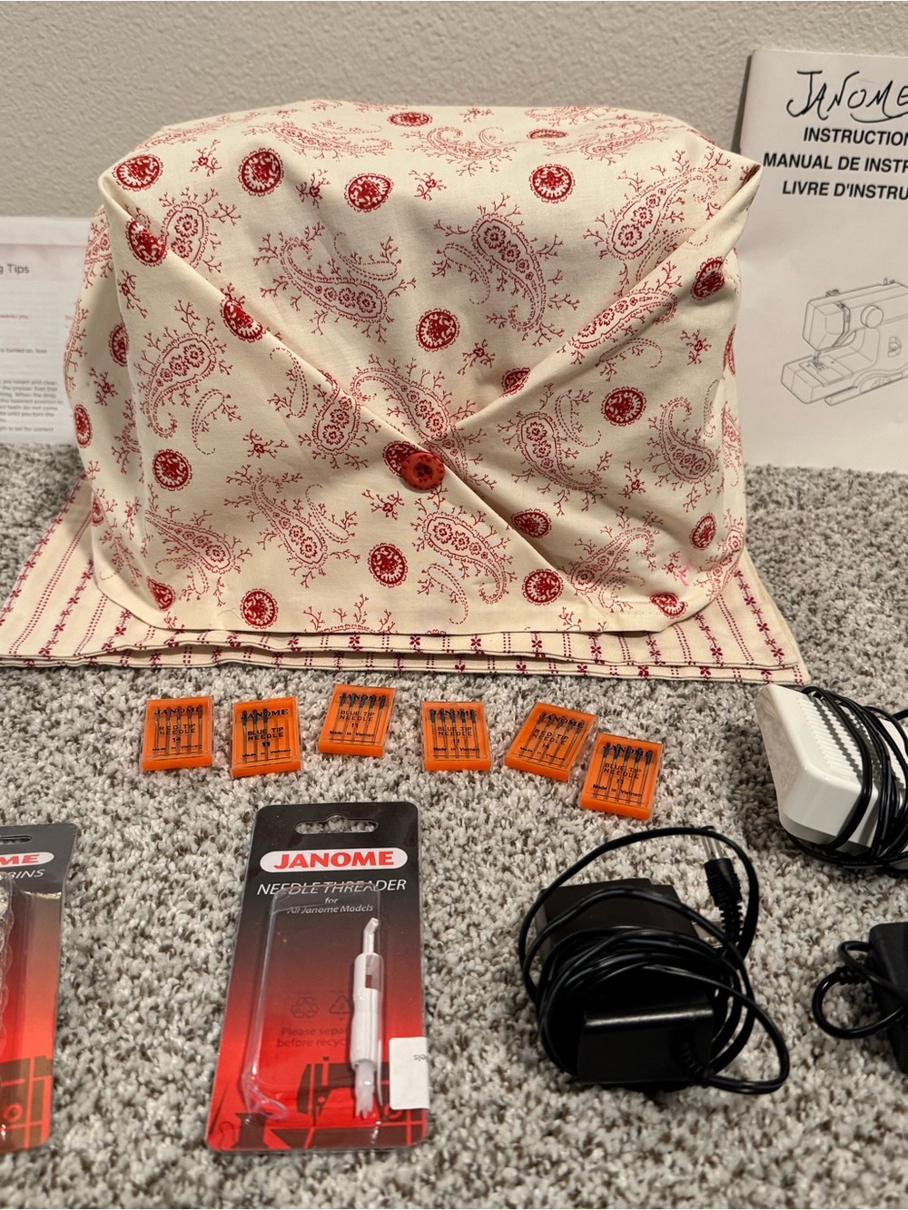 Janome New Home Sewing Machine – Bandana Red, Barely Used, Tons of Extras - Picture 3 of 6
